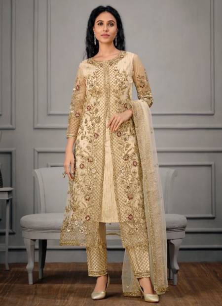 Cream Colour VIPUL GLITZ 3 Heavy Net Festive Wear Designer Salwar Suit Collection 4928